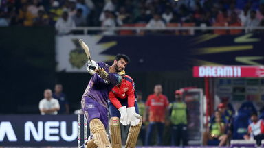 Attacking Venkatesh Iyer's handy knock of 39(23)