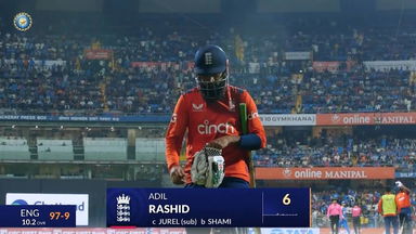 IND vs ENG 2025, 5th T20I: Adil Rashid Wicket