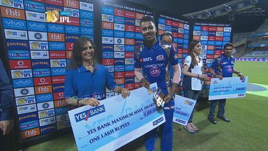M25: MI vs DD  – YES Bank Maximum Sixes – Hardik Pandya