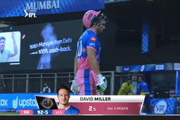 M12: CSK vs RR   – David Miller Wicket