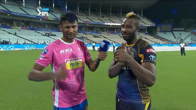 K Gowtham takes batting tips from Andre Russell