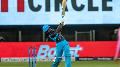 Deandra Dottin smashes three 4s in one over