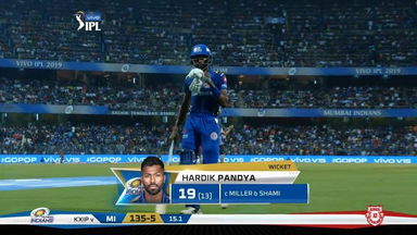 M24: MI vs KXIP – Hardik Pandya Wicket