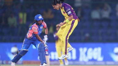 TIMBER! Saima Thakor cleans up the set Harmanpreet Kaur