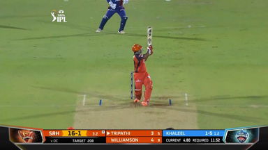 M50: DC vs SRH – Rahul Tripathi Six