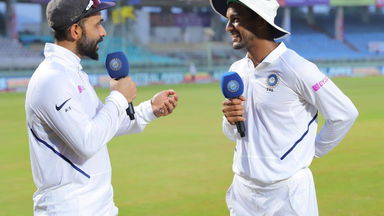 Rahane in conversation with double centurion Agarwal