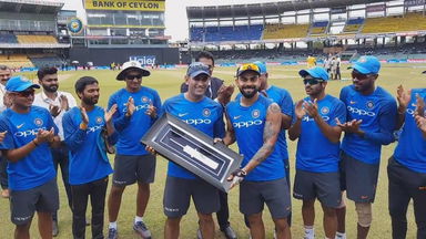 MSD 300: Team India felicitates MS Dhoni with a memento