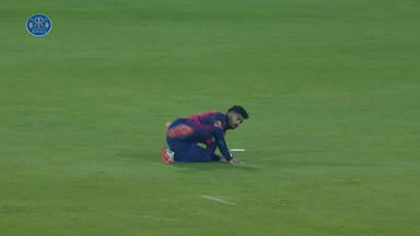 Splendid effort: Riyan Parag saves three runs with brilliant stop