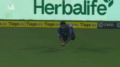 SHARP: Gowtham grabs an excellent diving catch near the ropes