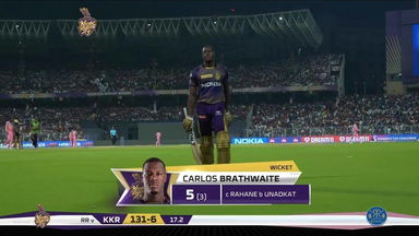 M43: KKR vs RR – Carlos Brathwaite Wicket
