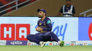 Super catch: Went high into the sky only to find Rinku's safe hands