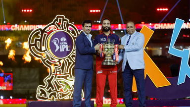 Rajat Patidar receives the Champions' trophy from BCCI President Mr. Mithun Manhas & BCCI Hon. Secretary Mr. Devajit Saikia