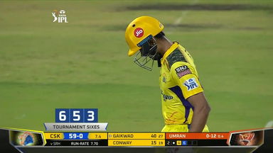 Up and over: Ruturaj's delectable six off Umran Malik