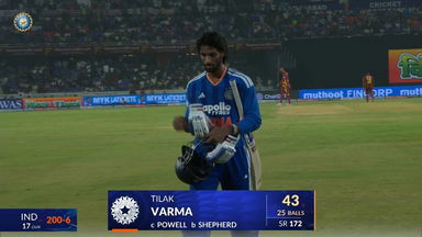 IND vs WI 2026, 4th T20I: Tilak Varma Wicket