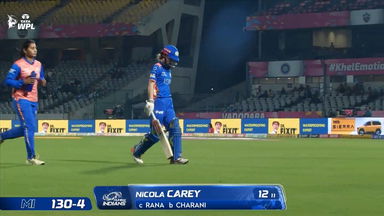 Wicket: Match 13, Delhi Capitals vs Mumbai Indians, WPL 2026: Nicola Carey Wicket