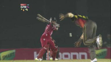 M7: T&T vs SRH –  Nicolas Pooran c Patel b Sammy