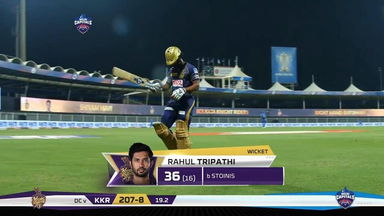M16: DC vs KKR – Rahul Tripathi Wicket