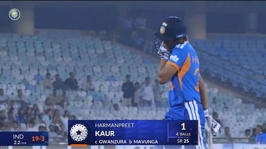 IND-W vs ZIM-W 2026, 1st T20I: Harmanpreet Kaur Wicket