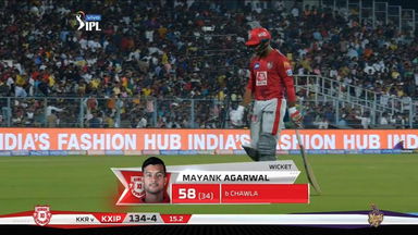 M06: KKR vs KXIP – Mayank Agarwal Wicket