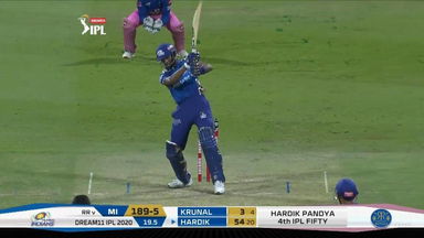 M45: RR vs MI – Hardik Pandya Six