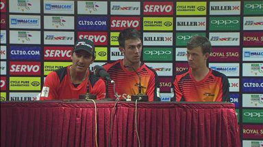 CLT20 2014 M19: PER vs LIO –   Press Conference – Justin Langer, Mitchell Marsh & Joel Paris