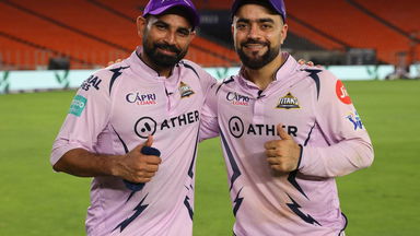 Celebrating GT's march to the Playoffs with Mohd. Shami & Rashid Khan