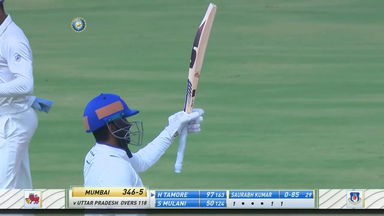 Shams Mulani chips in with a 50 (130)