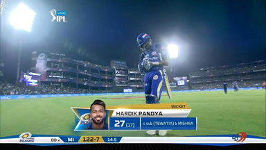 M55: DD vs MI – Hardik Pandya Wicket