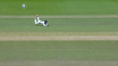 Splendid take with helmet on: Yash Dubey's fine grab at short mid-wicket