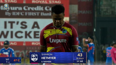 IND vs WI 2026, 3rd T20I: Shimron Hetmyer Wicket