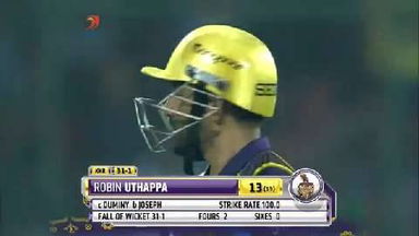 M17: DD vs KKR – Robin Uthappa Wicket