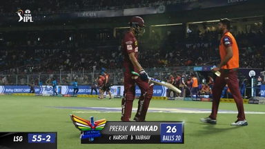 M68: KKR vs LSG –  Prerak Mankad   Wicket