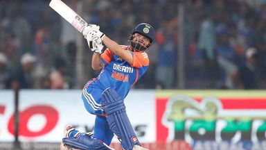 Way into the stands! Rinku Singh smashes India's first six of the innings