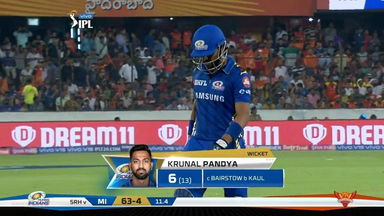 M19: SRH vs MI – Krunal Pandya Wicket