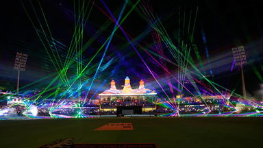 Visual treat! Stunning mid-innings laser show lights up Dharamshala