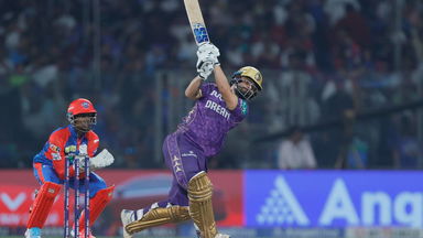 On the move: Rinku Singh cracks 4,6,4 off Kuldeep