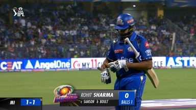 M14: MI vs RR – Rohit Sharma Wicket