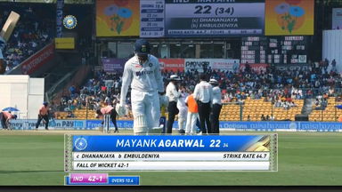 IND vs SL 2022, 2nd Test, Day 2: Mayank Agarwal Wicket