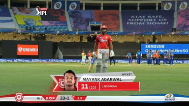 M36: MI vs KXIP – Mayank Agarwal Wicket
