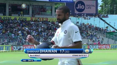 India VS NZ 2016, 2nd Test day 3 - Shikhar Dhawan Wicket