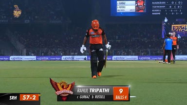 M19: KKR vs SRH – Rahul Tripathi Wicket