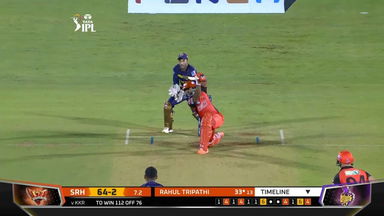 M25: SRH vs KKR – Rahul Tripathi Six
