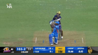 M22: MI vs KKR –  Tilak Varma  Six