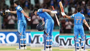 Top shot, trademark celebration: The moment Gill got to hundred