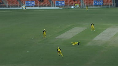 Arun Karthik takes a fine low catch