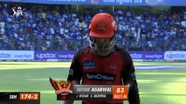 M69: MI vs SRH –  Mayank Agarwal  Wicket