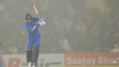 Off the mark in style: Gill's cracking straight drive for four