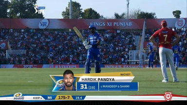M09: KXIP vs MI –  Hardik Pandya Wicket