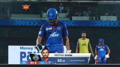 M20: SRH vs DC – Prithvi Shaw Wicket