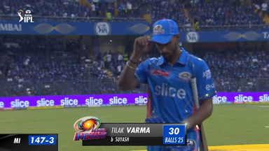 M22: MI vs KKR –  Tilak Varma  Wicket